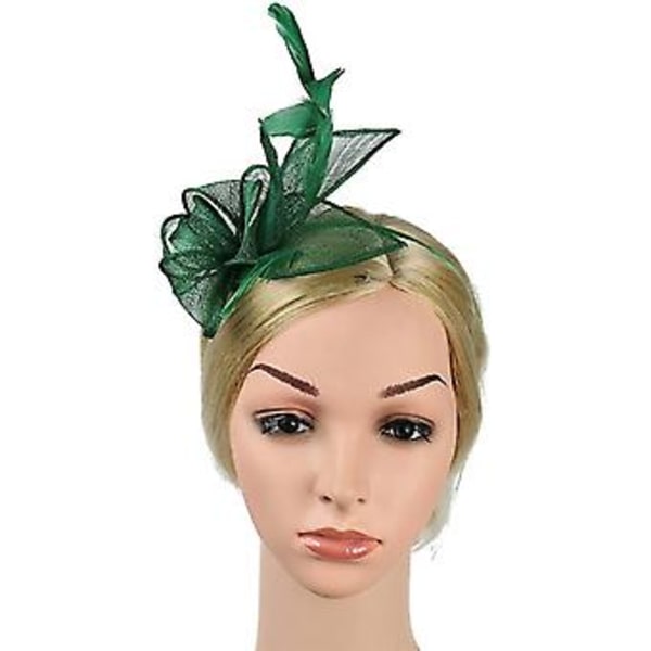 Fascinatorer til Kvinder Bryllups Fascinator Hat Blomst Mesh Fjer Pandebånd Grøn