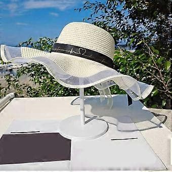 Strandhat til kvinder, moderigtige store bredskyggede visirhatte håndlavet floppy solhat (beige)