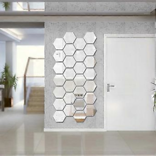 12 st Hexagonala Spegelväggdekaler DIY Konst Heminredning Vardagsrum Hantverk (Silver)