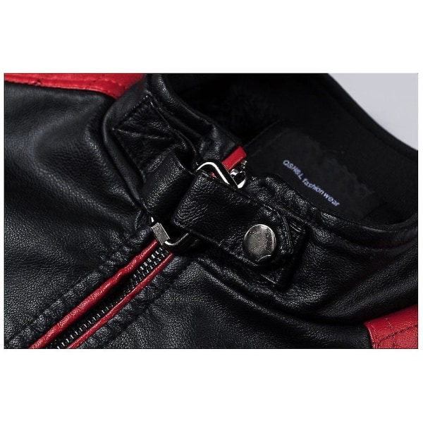 Men Motorcycle Leather Jacket Stand Collar Vintage Zipper Biker Coat Racer Outerwear Red L