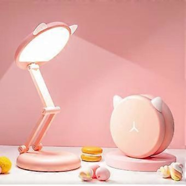Sød skrivebordslampe til børn, LED skrivebordslampe med USB-opladning og trinløs dæmpning, lille skrivebordslampe + bærbar foldbar genopladelig