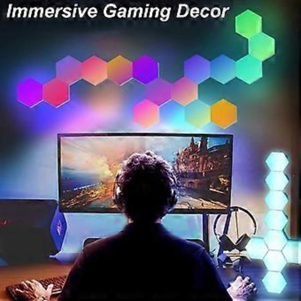 RGB Spilldekorasjonsapplikasjon LED-panel og fjernkontroll LED Vegglampe Spilllys Synkronisering Musikk LED-lys Heksagonalt