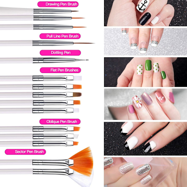 Nagelpenna Designer, Nagelkonstverktyg Nagel Målningsborstar, Nagelprickningsverktyg, Nagelfolie, Manikyrtejp