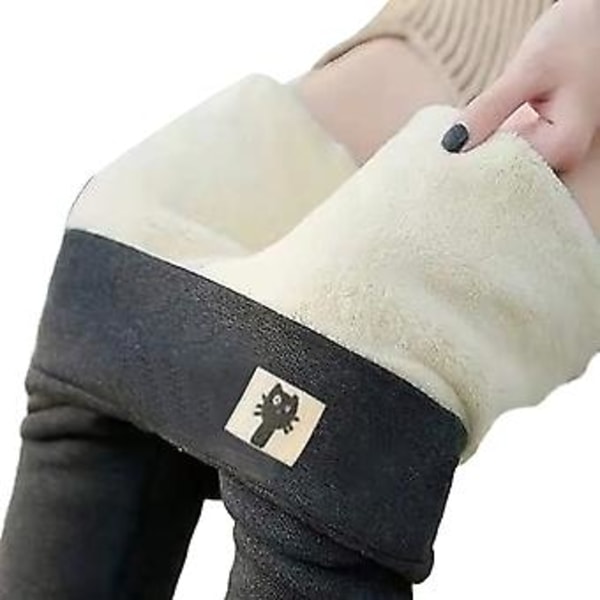 Tjocka Leggings för Kvinnor Vinter Anti-Kall Varma Strumpbyxor Plus Storlek Snöbyxor Fodrade Termiska Kläder (XL Kitten Mörkgrå)