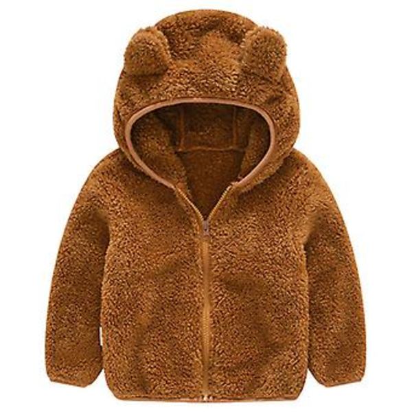 2-6 År Børn Teddybjørn Blød Fleece Hættejakke Varmt Lynlåsjakke Yderbeklædning (3-4 År Brun)