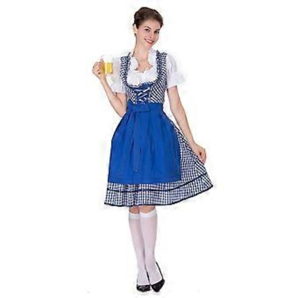 Naisten Oktoberfest-asu Saksalainen Dirndl-mekko Baijerilainen Karnevaalijuhla-asu (L Sininen)