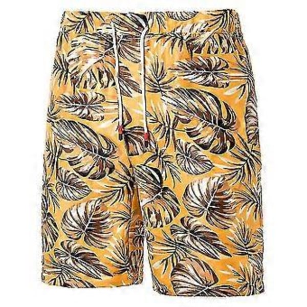 Menn Hawaii Blomstertrykte Shorts Sommer Strandferie Korte Bukser V (3XL Gull)