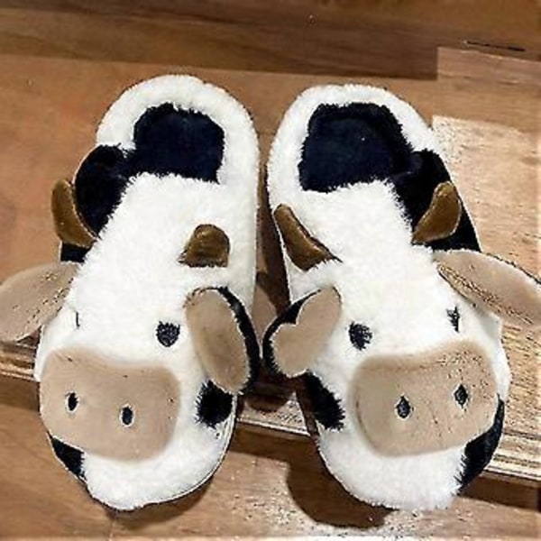 Fuzzy Ko-tofflor Söta Varma Bekväma Bomullsskor Djurformade Tofflor att Dra På (38 39)