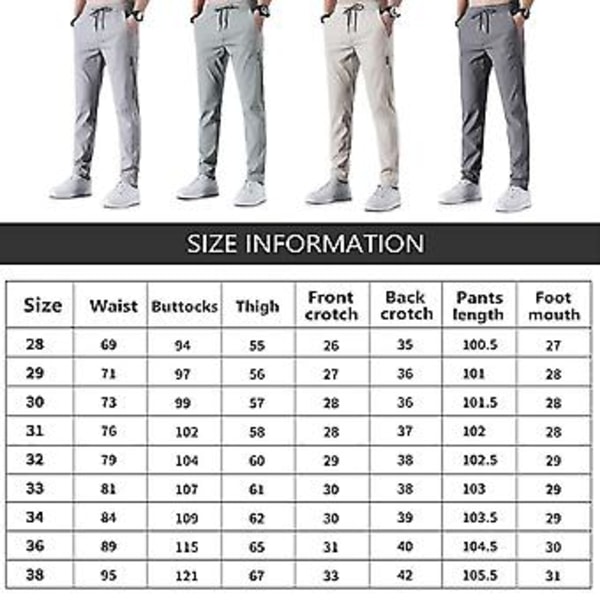 Männs Snabbtorkande Stretchbyxor - Enfärgad, Midjehöjd, Lös Passform (3XL svart)