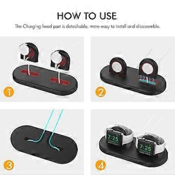 AHASTYLE PT116 til Apple Watch Dobbelt Position Opladningsstand Smart Watch Oplader Holder Base - Sort (Sort)