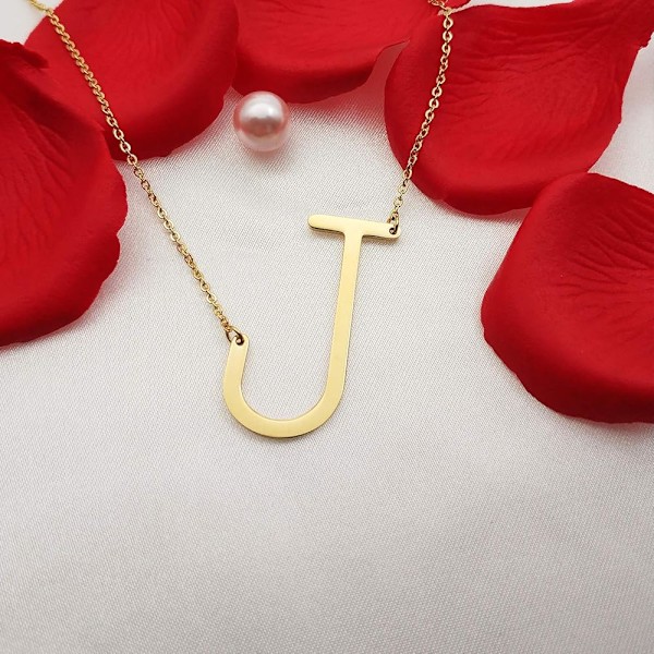 Initial J Halskæde 18K Guldbelagt Rustfrit Stål Store Store Bogstaver Vedhæng Halskæde Script Navn Monogram Halskæder til