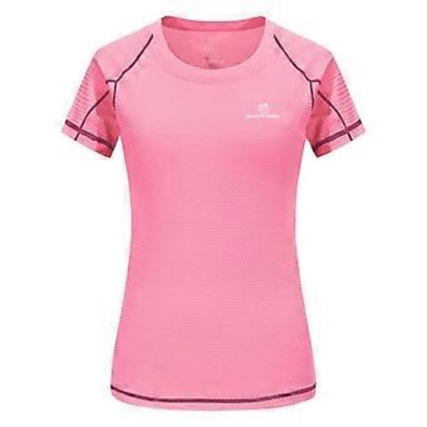 Queshark Dame Hurtigtørkende Kort Ermet Sports Løpe T-skjorte Pustende Slim Topper Yoga T-skjorter Tees Fitness Gym Treningsskjorter (3XL rosa)