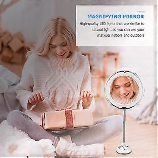 10X Suurennusmeikkipeili imukupilla ja LED-valolla kylpyhuonepeili
