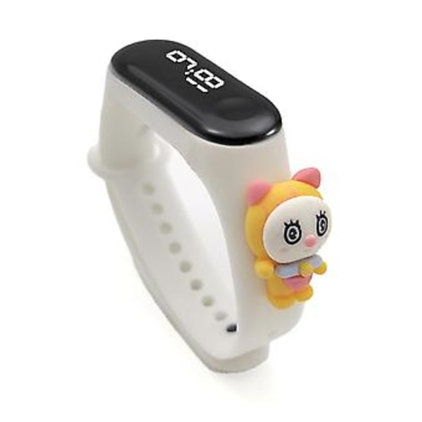 Børne Tegnefilm Ur LED Digital Touch Screen Lysende Display Vandafvisende (Hvid Doraemon)