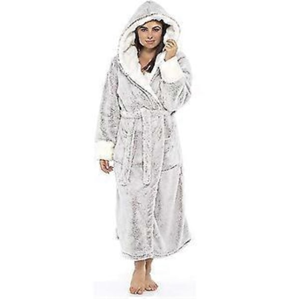 Fleece Badrocka Dam Kvinna Mjuk Dressing Gown Huvad Fluffy Handduk Lång Badrock (M Grå)