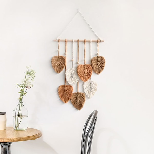 1 st Macrame väggbonad med vävd bohemisk löv