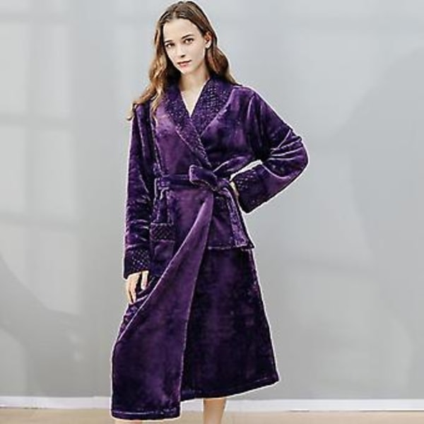 Män Kvinnor Vinter Dressing Gown Badrock Varm Tjock Fleece Robes Loungewear (XL Lila Kvinnor)
