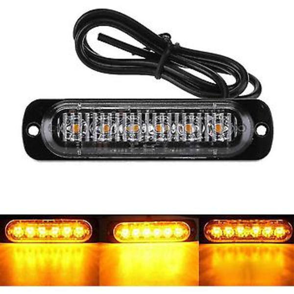 4 stk. 18W 6 LED Slim Amber Gul Strobe Flash Blink Bar Bil Lastbil Nødsignal Parklys Lampe 12-24V