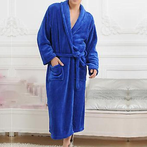 Plush Mjuk morgonrock för kvinnor och män, varm, fleeceflanell morgonrock pyjamas XXL mörkblå