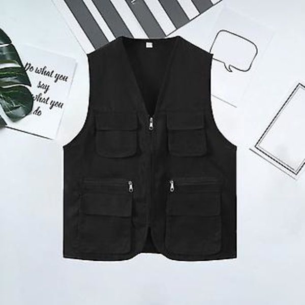 Väst med Flera Fickor, Enfärgad, V-ringad, Dragkedja, Tunn, Unisex, Utomhus, Fotograf, Volontär, Vandring (M Röd)