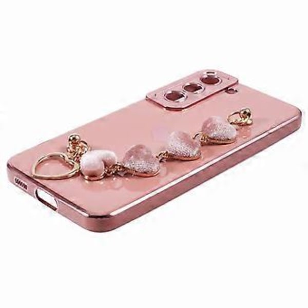 Til Samsung Galaxy S22+ 5G Cover med Hjerte Håndrem TPU Telefon Cover Elektropletteret Kant (Style C)