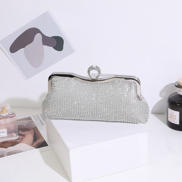Sølv Kvinde Mode Aften Håndtaske Diamant Rhinestone Fest C