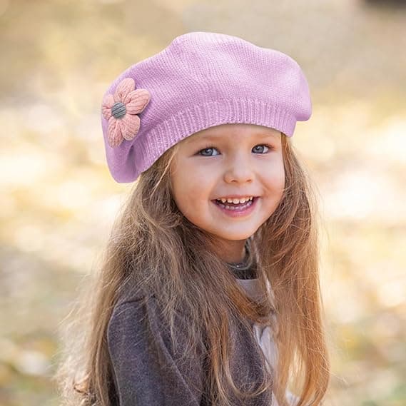 Babyhatt höst och vinter flicka söt blomma basker barn ullmössa