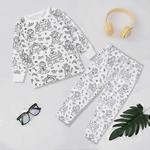 Kreativa Barn DIY Graffiti Pyjamas Hemkläder Set, Färga Dina Egen Pyjamas för Pojkar & Flickor (2-3 År En Liten Prinsessa)