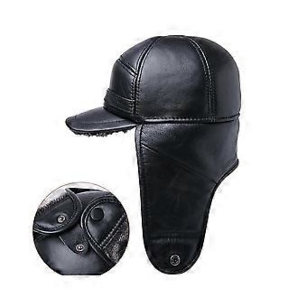 SZTXJ Herr 100% Äkta Kohud Hatt Vinter Varm Utomhus Skydda Öron Äkta Läder Keps För Vinter Varm Foder(brun) L {55-56cm}