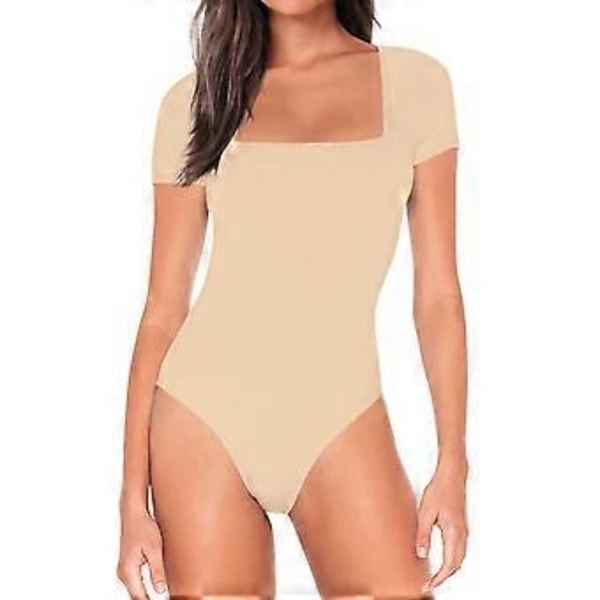Kortärmad Body för Kvinnor Elegant Slim Fit Enfärgad Knapp Body för Cocktailparty (XL Aprikos)