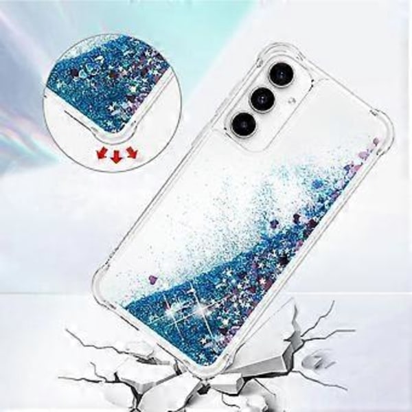 För Samsung Galaxy A35 5G TPU Skal Glitter Kvicksand Stötsäkert Telefon Skal (Blå/Hjärtan)