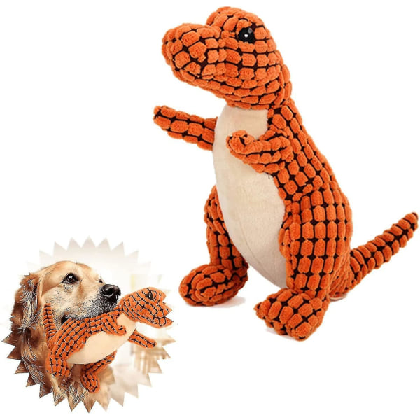 Indestructible Robust Dino, Squeaky Dog Toys For Aggressive Chewers, Stuffed Dog Toy Plush Dog Toy Orange