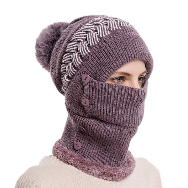 Naisten Yksivärinen Löysä Fleece-Pipo Hattu Huivi Naamio Lämmin Talvi Neule
