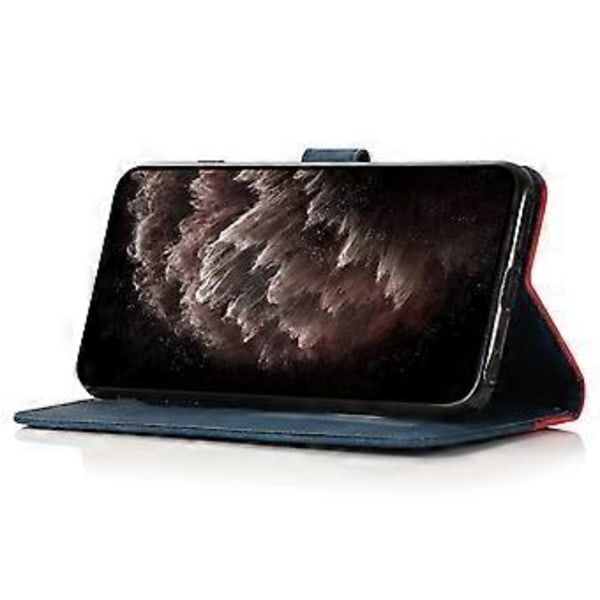 Cover i læder til Samsung Galaxy A26 5G med farvesplejsning, pung og stativ samt håndledsrem (Style E)