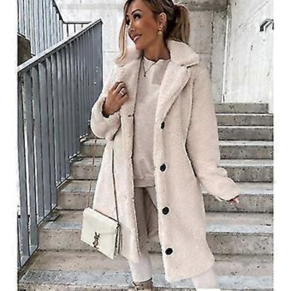 Fleecejakke for kvinner, vår- og vintermote, fuzzy jakke, kunstig pels, fluffy cardigan, overfrakk (5XL BEIGE)