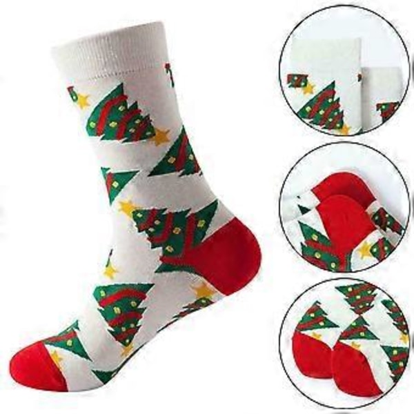 Julstrumpor i stretch, mid-calf, för män och kvinnor, julgran, snöflinga, roliga strumpor, vuxna, present (E)