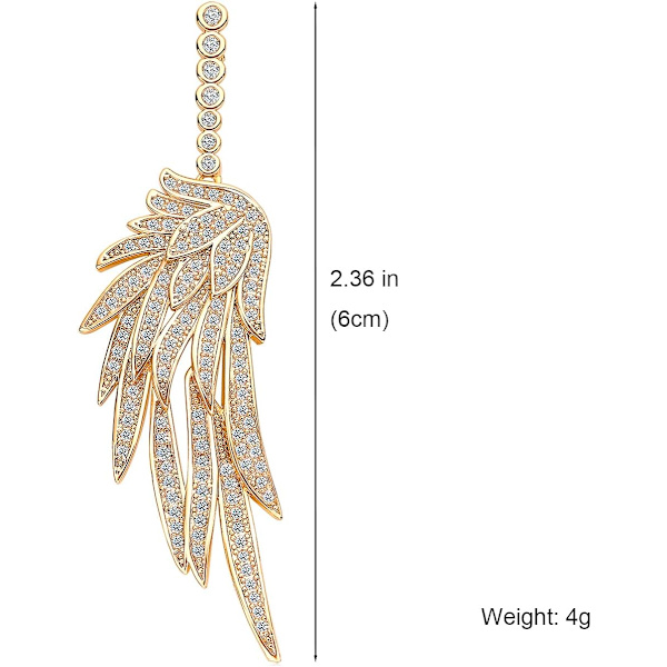 S925 Sterling Silver Post Dangle Drop Ängelvingar Örhängen för Kvinnor Guld Blå Cubic Zirconia Kristall Guardian Angle Dan