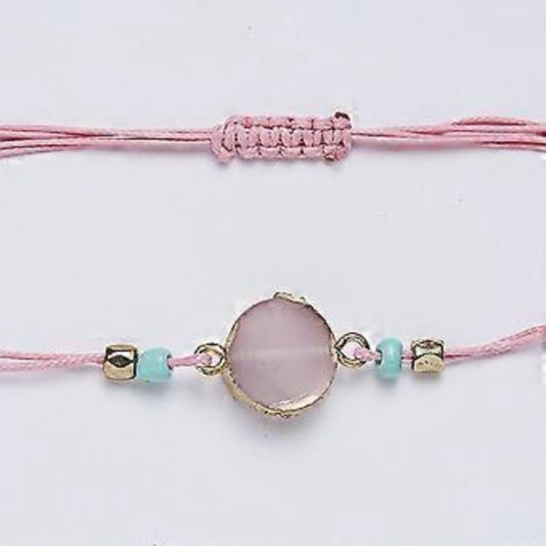Justerbart armband för kvinnor med naturstenpärlor, pararmband, present (Rosa)