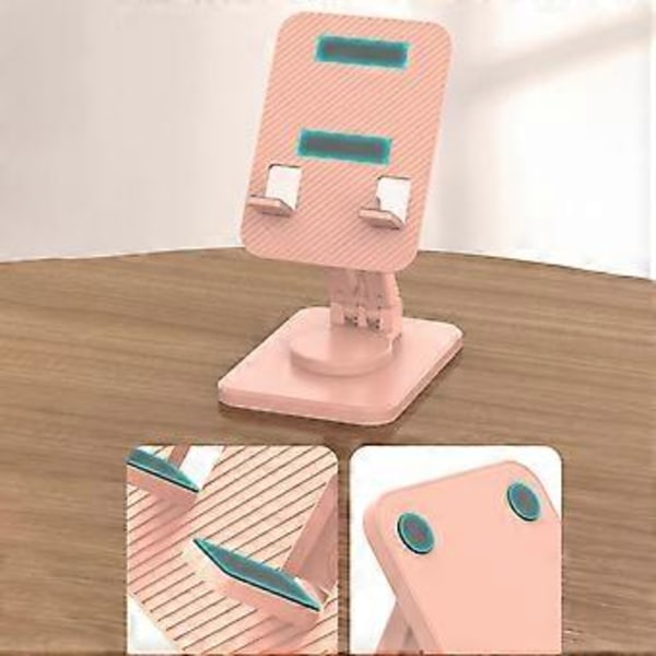 360 astetta kääntyvä matkapuhelimen ja tabletin jalusta, pöytämalli, kannettava ja kokoontaitettava (pinkki)