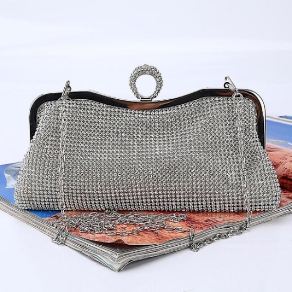 Sølv Kvinde Mode Aften Håndtaske Diamant Rhinestone Fest C