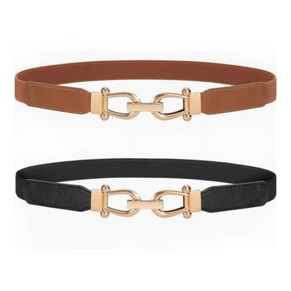 3 stk. elastisk midjebelte for kvinner, retro elastisk smalt belte for damer med gullspenne