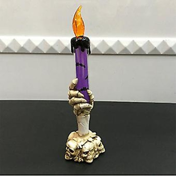 Halloween-kalloluuranko käsi LED-kynttilävalolla, juhlalamppu, rekvisiitta, koristeet (violetti)