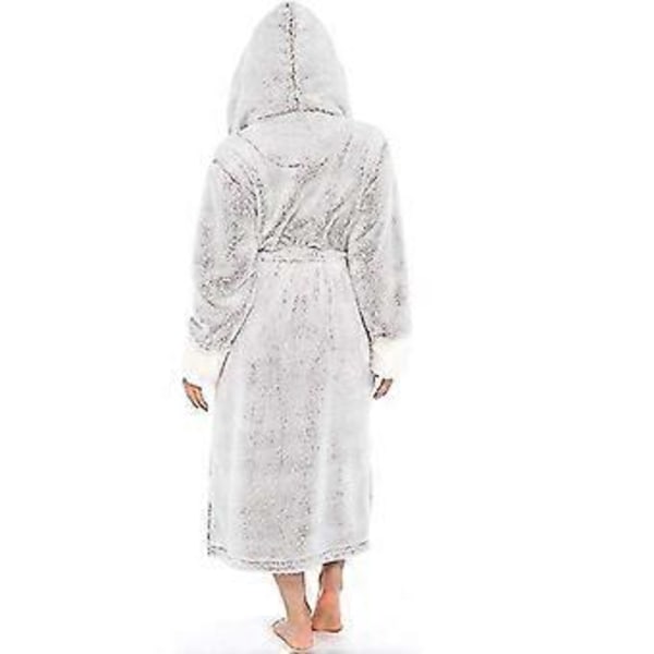 Fleece Badrocka Dam Kvinna Mjuk Dressing Gown Huvad Fluffy Handduk Lång Badrock (2XL Grå)