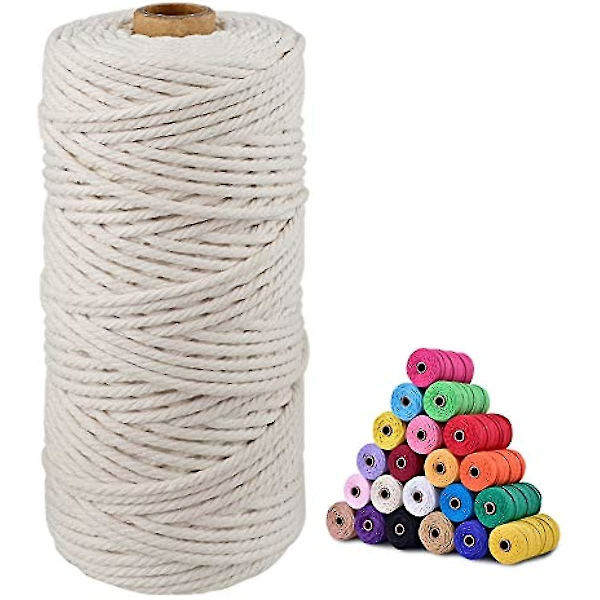 3 mm Makramé-snöre Kompatibla Hantverk 100 m Beige Bomull Makramé Hantverkssnöre Rep Kompatibel Vägg Hängande Växt Hängare Stickning.4MMx100M.Vit