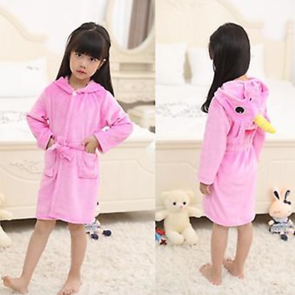 3-10 År Piger Unicorn Flannel Hættetrøje Badekåbe Dressing Gown Bæltet Robe Nattøj (4-5 År Rød)