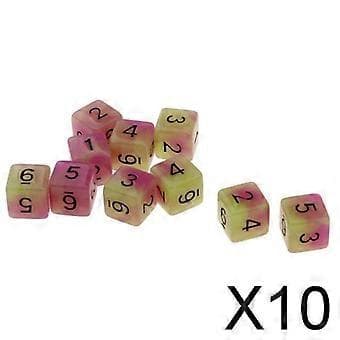10x6-Sidet Terning Noctilucent Terning Sett for D&D TRPG Kopp Spill Lilla + Grønn