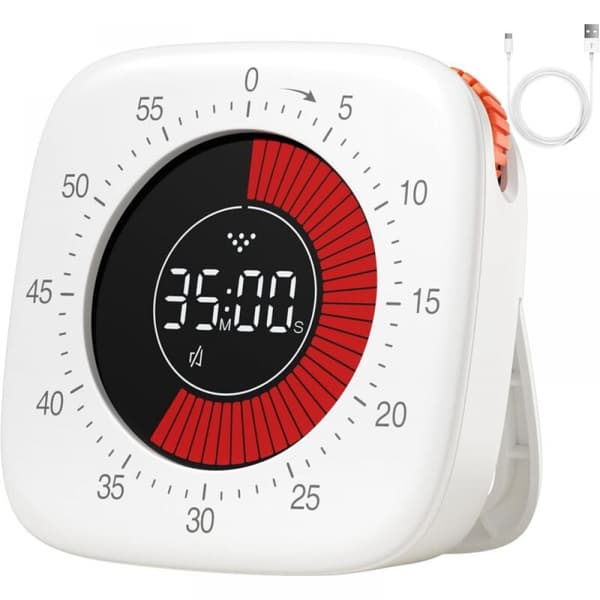 (hvit) Oppladbar visuell tidtaker, 60 minutters nedtelling, for barn