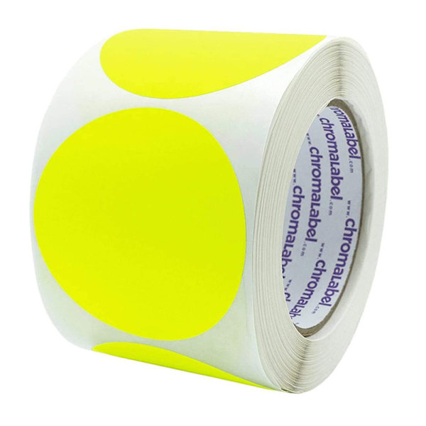2 tommers rund etikett, fluorescerende gul, permanent fargekodeprikk