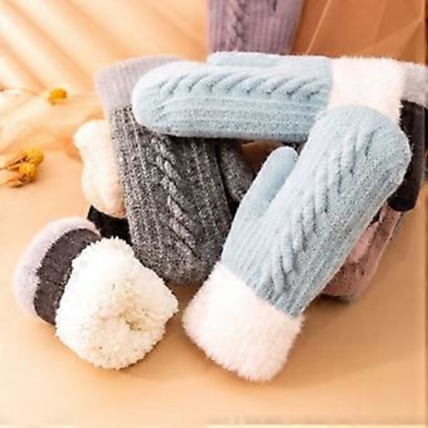 Vinter Fløjlshandsker Moderne Twist Strikkede Varme Fortykkede Cashmere Dame Luffer