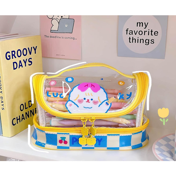(Gul)…Kawaii Æstetisk Sød Klar Transparent Blyantsætui Taske Stor Kapacitet Stationery Pung Boksholder Organizer Af